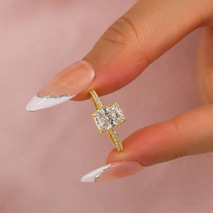 Dazzling Union 3.5ct Radiant Cut Engagement Ring in Sterling Silver