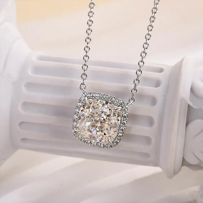 3.0ct Luxe Halo Cushion Cut Pendant Necklace For Women In White Gold