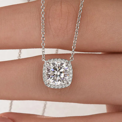 3.0ct Luxe Halo Cushion Cut Pendant Necklace For Women In White Gold
