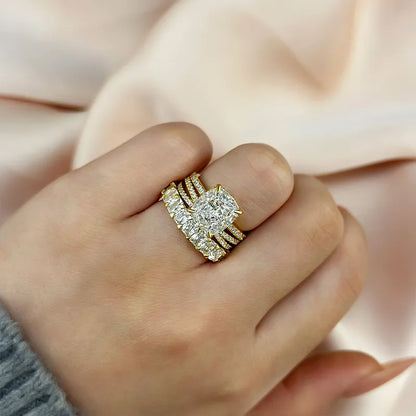 Majestic Bloom 4.5 Carat Cushion Cut Wedding Set in Sterling Silver