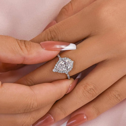 Majestic Bloom 3.0 Carat Pear Cut Engagement Ring in Sterling Silver