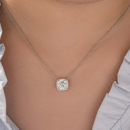 3.0ct Luxe Halo Cushion Cut Pendant Necklace For Women In White Gold