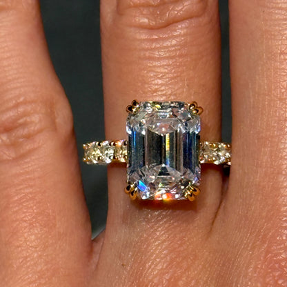 Statement Geometry 6.5Ct Emerald Cut Simulated Diamond Engagement Ring in Yellow Gold Plated Silver