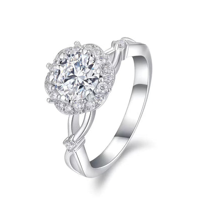 Vine Blossom 1CT Round Moissanite Solitaire Ring in Sterling Silver 925