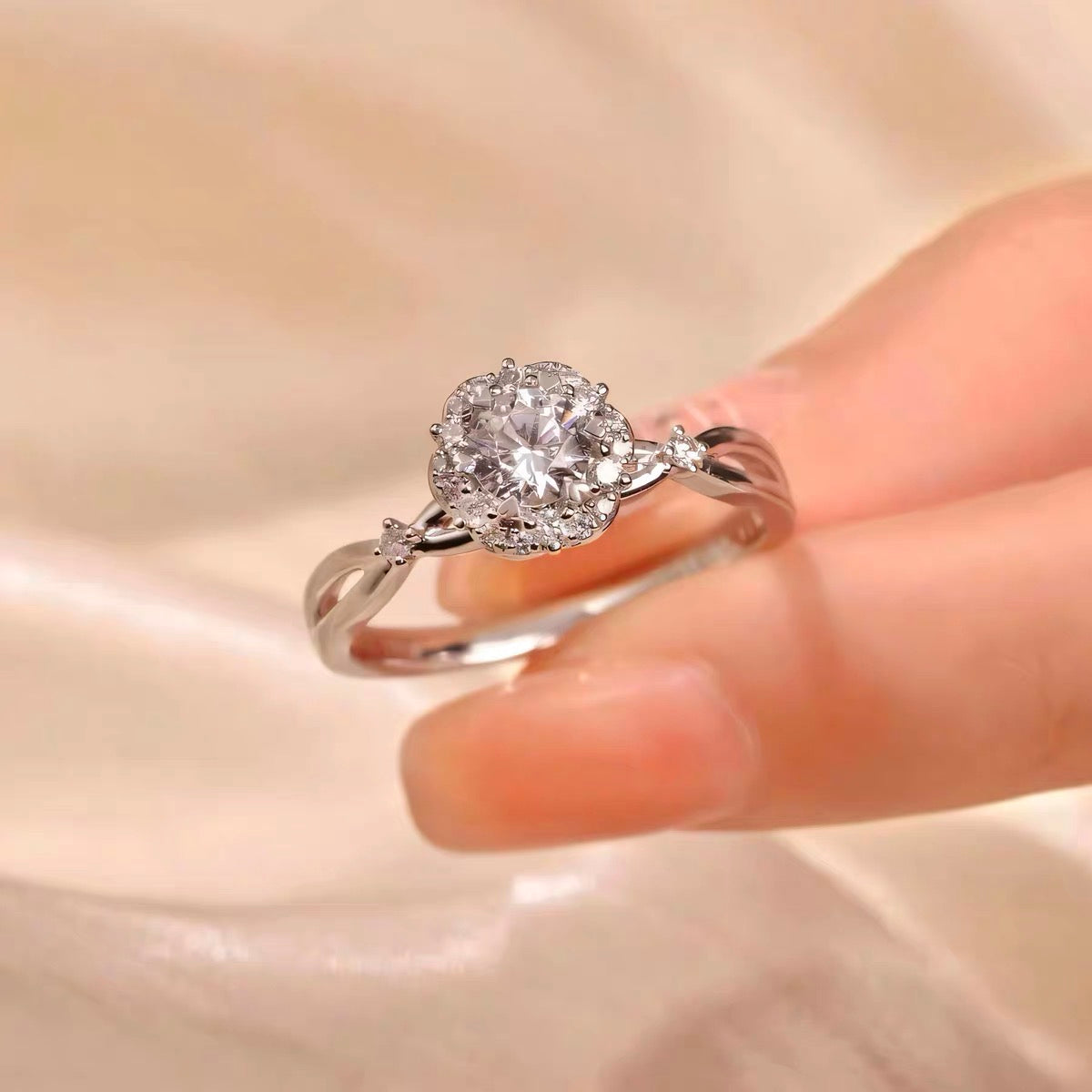 Vine Blossom 1CT Round Moissanite Solitaire Ring in Sterling Silver 925