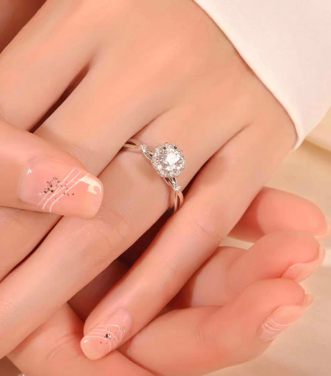 Vine Blossom 1CT Round Moissanite Solitaire Ring in Sterling Silver 925