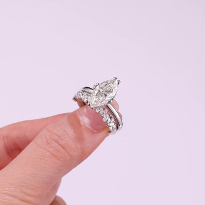 Stellar Gaze 3CT Marquise Moissanite Duo Ring Set in Sterling Silver 925