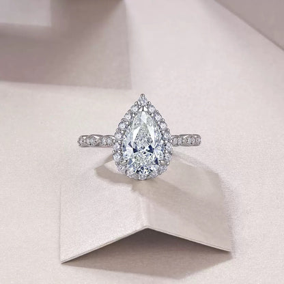 Glamorous Pear 3CT Moissanite Solitaire Ring in Sterling Silver 925