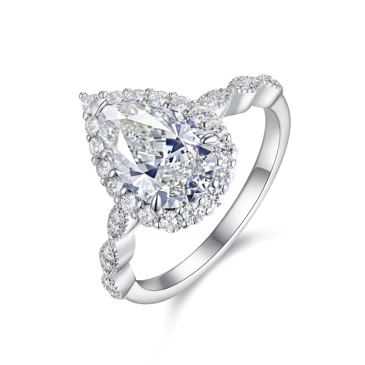 Glamorous Pear 3CT Moissanite Solitaire Ring in Sterling Silver 925