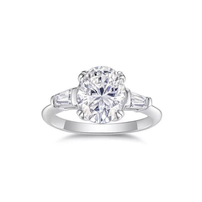 Lustrous Oval 3CT Moissanite Solitaire Ring in Sterling Silver 925