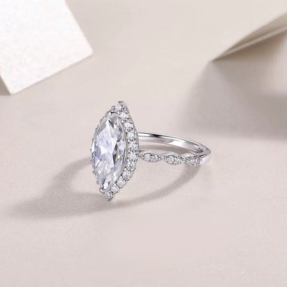Heart's Mirror 3CT Marquise Moissanite Ring in Sterling Silver 925