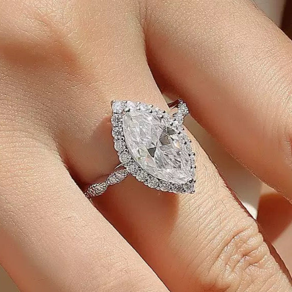 Heart's Mirror 3CT Marquise Moissanite Ring in Sterling Silver 925
