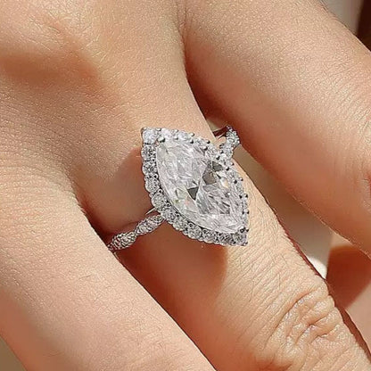 Heart's Mirror 3CT Marquise Moissanite Ring in Sterling Silver 925