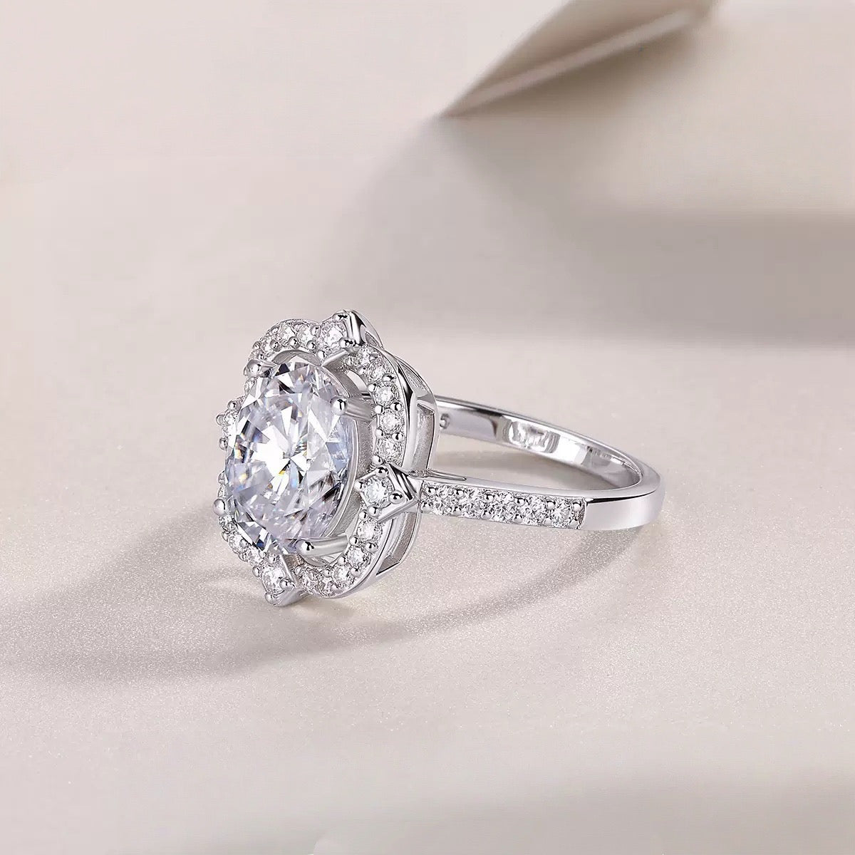 Camellia Bloom 3CT Oval Moissanite Ring in Sterling Silver 925