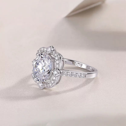 Camellia Bloom 3CT Oval Moissanite Ring in Sterling Silver 925