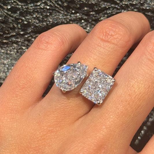 Regal 4.0ct Pear & Radiant Cut Engagement Ring for Women in Sterling Silver