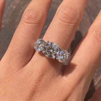 Three Lifetimes Lucky 3CT Round Moissanite Engagement Ring in Sterling Silver 925