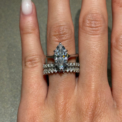 Elegant Allure 3.0 Carat Marquise Cut 3 - Piece Ring Set in Sterling Silver