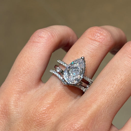 Enchanted Luster 3.0 Carat Pear Cut 3-Piece Wedding Set in Sterling Silver