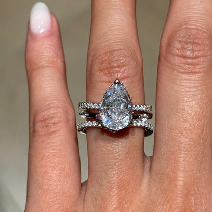 Enchanted Luster 3.0 Carat Pear Cut 3-Piece Wedding Set in Sterling Silver