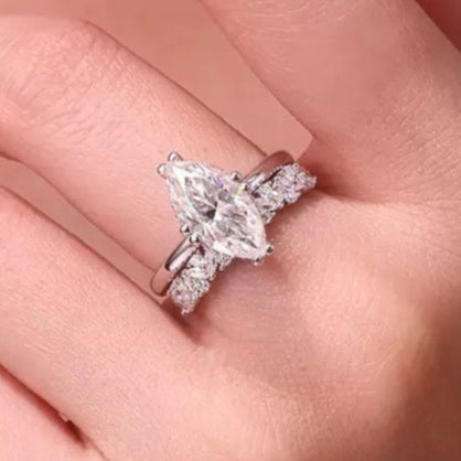 Stellar Gaze 3CT Marquise Moissanite Duo Ring Set in Sterling Silver 925