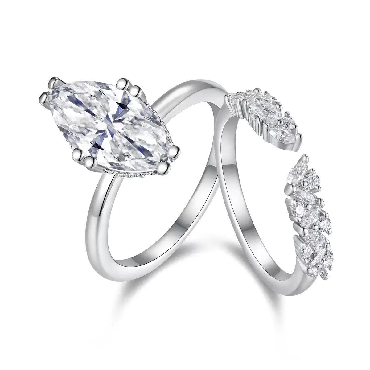 Stellar Gaze 3CT Marquise Moissanite Duo Ring Set in Sterling Silver 925