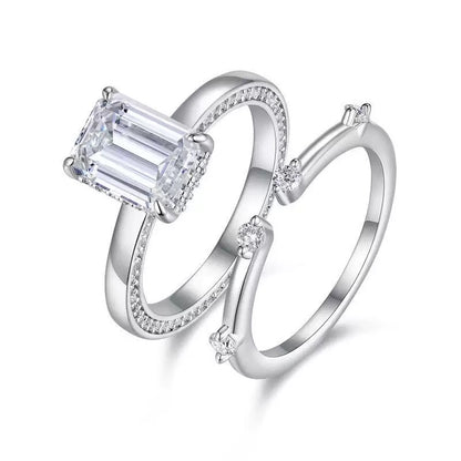 Frosted Love 3CT Radiant Cut Moissanite Duo Ring Set in Sterling Silver 925