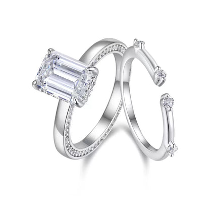 Frosted Love 3CT Radiant Cut Moissanite Duo Ring Set in Sterling Silver 925