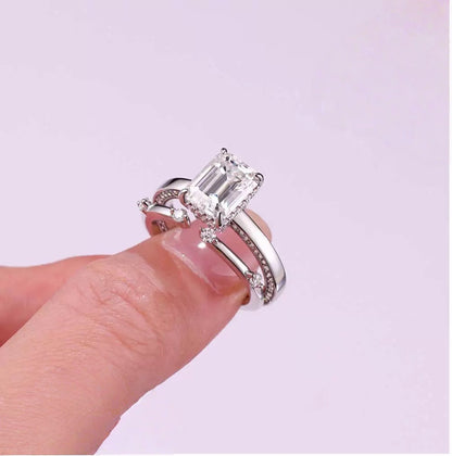 Frosted Love 3CT Radiant Cut Moissanite Duo Ring Set in Sterling Silver 925