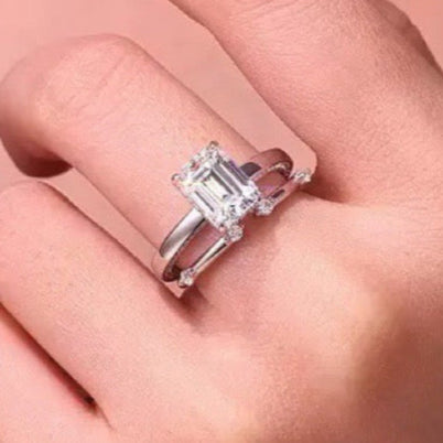 Frosted Love 3CT Radiant Cut Moissanite Duo Ring Set in Sterling Silver 925
