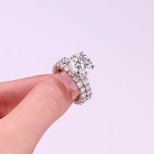 Eternal Vow 5CT Round Moissanite Duo Ring Set in Sterling Silver 925