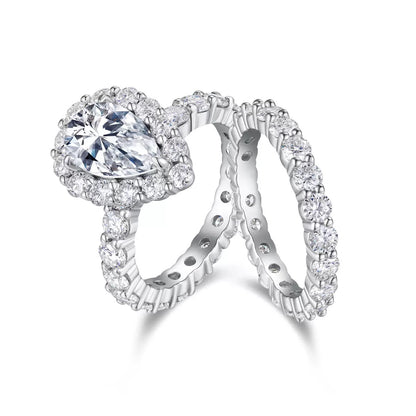 Dewdrop Promise 5CT Pear Cut Moissanite Duo Ring Set in Sterling Silver 925