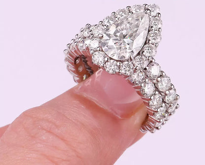 Dewdrop Promise 5CT Pear Cut Moissanite Duo Ring Set in Sterling Silver 925