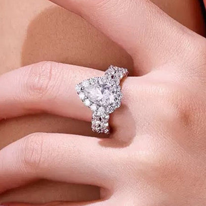 Dewdrop Promise 5CT Pear Cut Moissanite Duo Ring Set in Sterling Silver 925