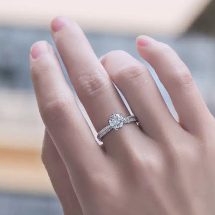 Celestial Beauty 1CT Round Moissanite Solitaire Ring in Sterling Silver 925