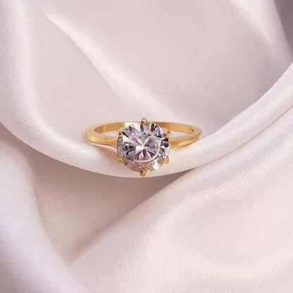 Golden Glow 1CT Round Moissanite Solitaire Ring in 18K Gold - Plated Sterling Silver 925