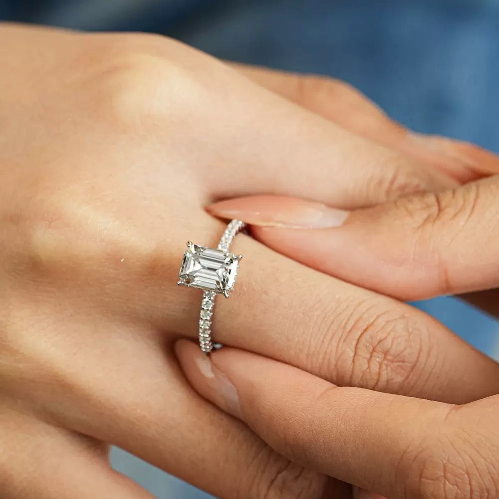 Vintage Grace 1CT Emerald - Cut Moissanite Solitaire Ring in Sterling Silver 925