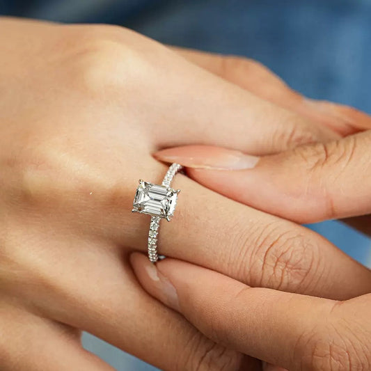 Vintage Grace 1CT Emerald - Cut Moissanite Solitaire Ring in Sterling Silver 925