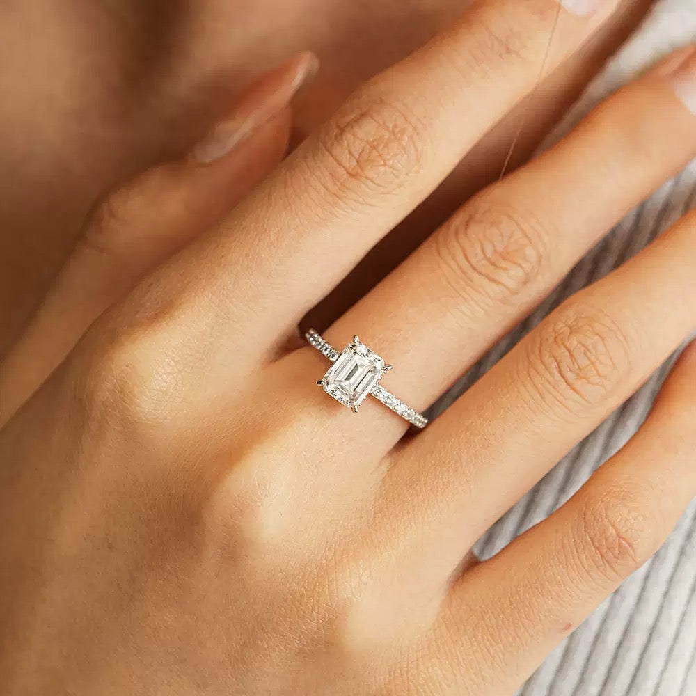 Vintage Grace 1CT Emerald - Cut Moissanite Solitaire Ring in Sterling Silver 925