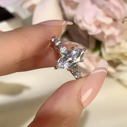 Regal 1.5ct Marquise Cut Engagement Ring for Women in Sterling Silver