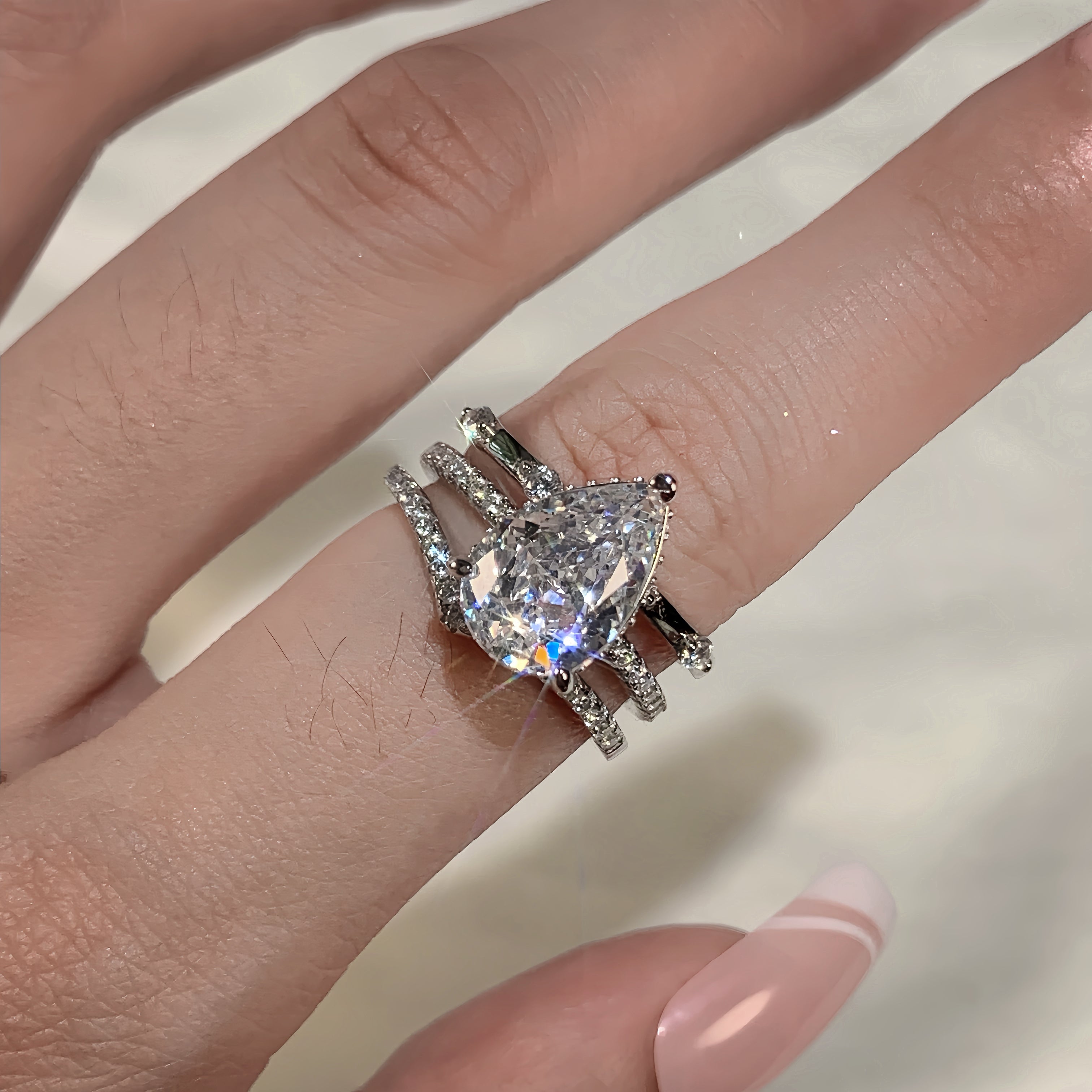 Enchanted Luster 3.0 Carat Pear Cut 3-Piece Wedding Set in Sterling Silver