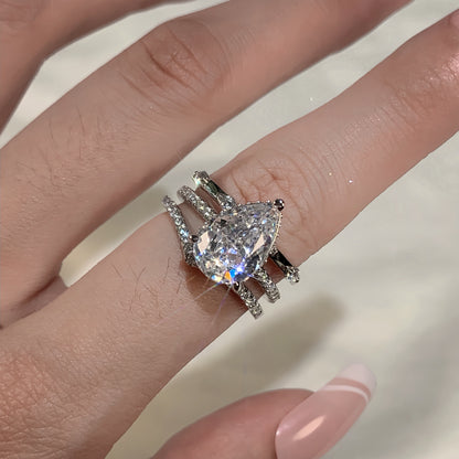 Enchanted Luster 3.0 Carat Pear Cut 3-Piece Wedding Set in Sterling Silver