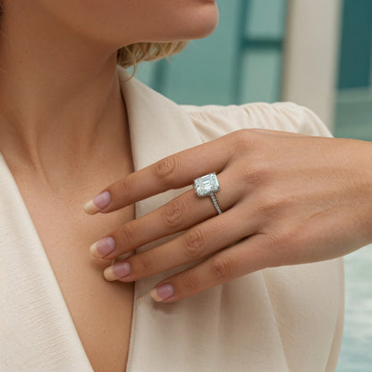 Vintage Grace 1CT Emerald - Cut Moissanite Solitaire Ring in Sterling Silver 925