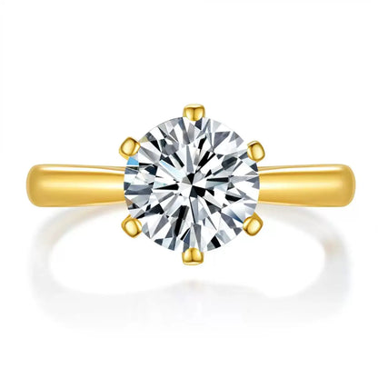 Golden Glow 1CT Round Moissanite Solitaire Ring in 18K Gold - Plated Sterling Silver 925