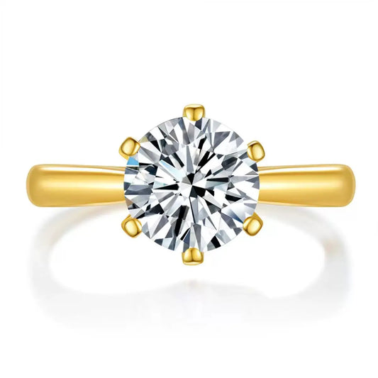 Golden Glow 1CT Round Moissanite Solitaire Ring in 18K Gold - Plated Sterling Silver 925