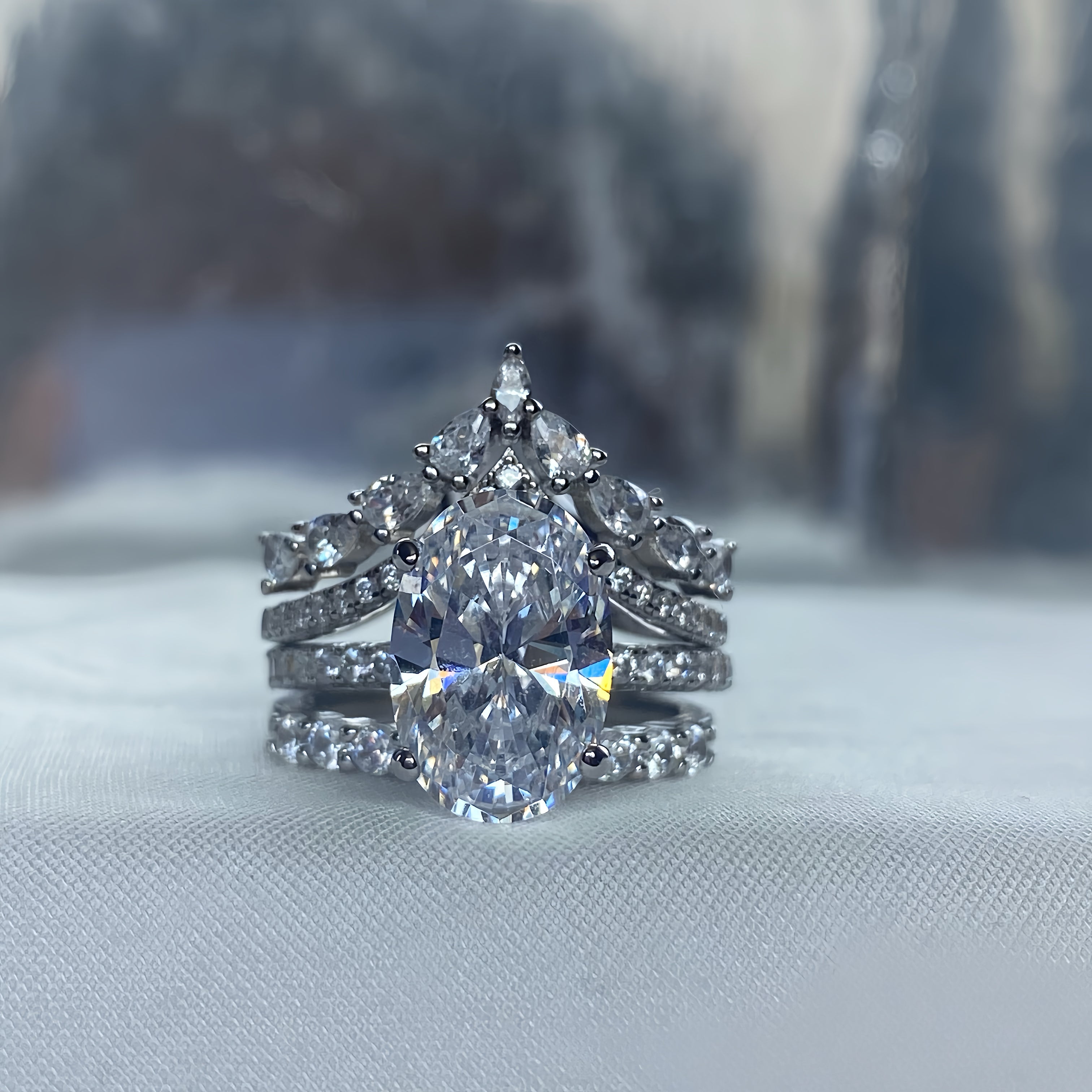 Stunning Elegance 4.0 Carat Oval Cut 3-Piece Wedding Set in Sterling Silver