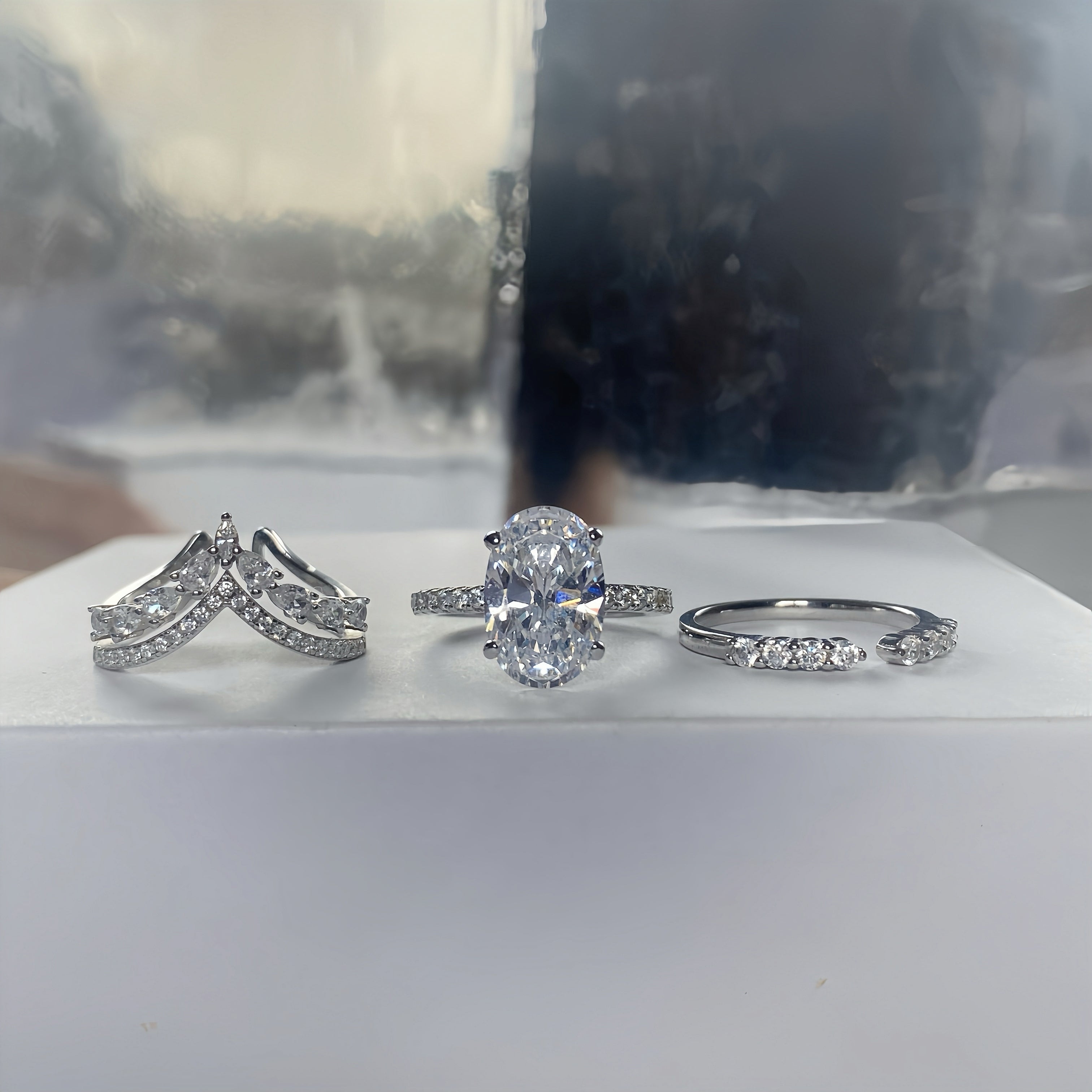 Stunning Elegance 4.0 Carat Oval Cut 3-Piece Wedding Set in Sterling Silver