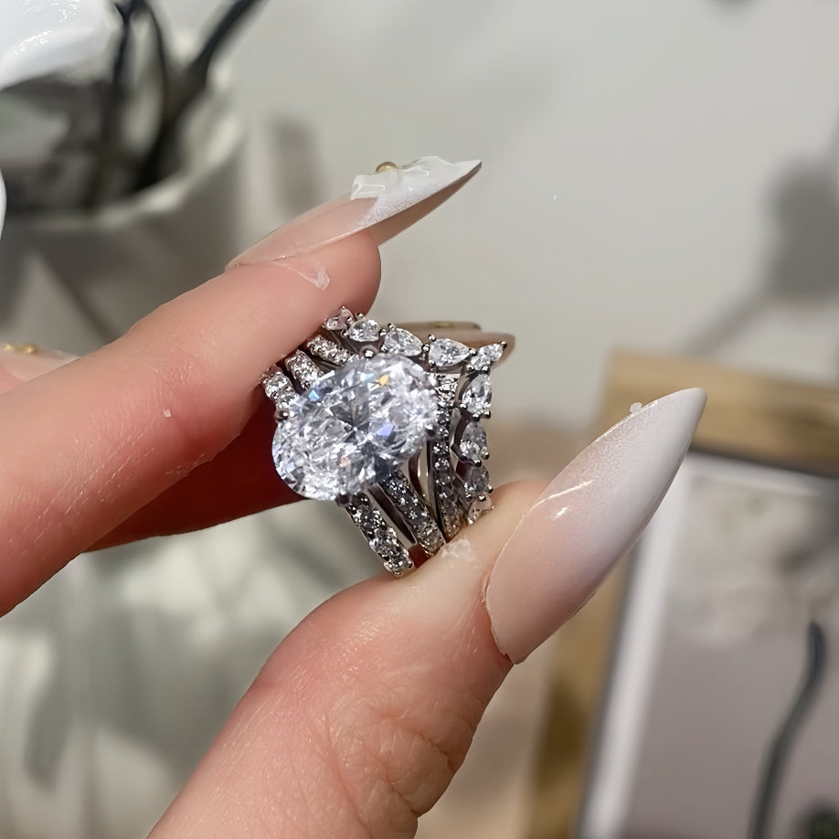 Stunning Elegance 4.0 Carat Oval Cut 3-Piece Wedding Set in Sterling Silver