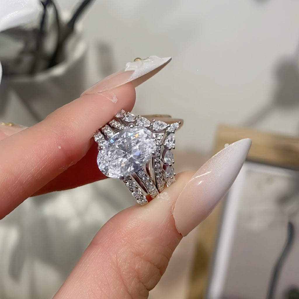 Stunning Elegance 4.0 Carat Oval Cut 3-Piece Wedding Set in Sterling Silver
