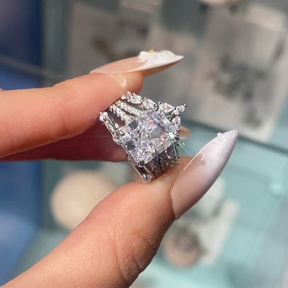 Classic Brilliance 4.0 Carat Radiant Cut 3-Piece Wedding Set in Sterling Silver